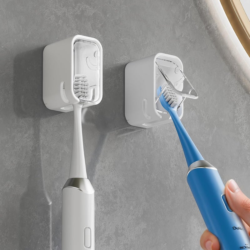 MOPMS Toothbrush Holders for Bathroom【Innovation Single Slot Design】 2PCS Toothbrush Holder Wall Mounted with Cover for Shower, Single Toothbrush Dispenser Storage Organizer for Family & Travel - Image 1